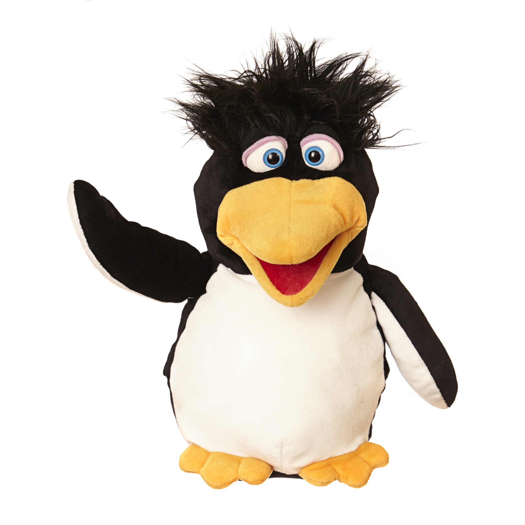 Living Puppets Handpuppe Erwin Pinguin mit schwarzem Strubbelschopf und orangem Schnabel