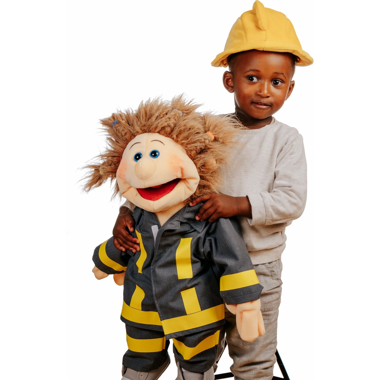 Living Puppets Feuerwehr Kleidungsset 3-teilig (für Handpuppen 65 cm) - Anziehbeispiel, Handpuppe nicht im Lieferumfang