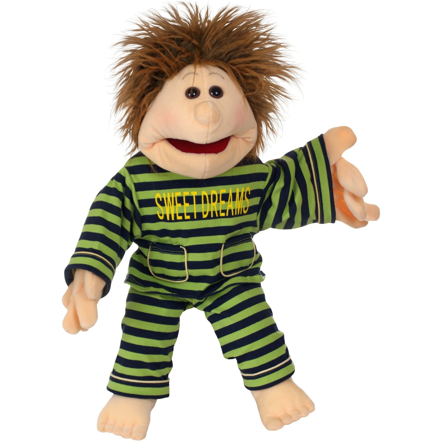 Living Puppets Pyjama grün gestreift (für Handpuppen 45 cm) - Anziehbeispiel, Handpuppe nicht im Lieferumfang