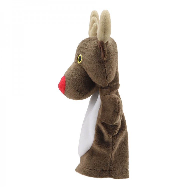 The Puppet Company Baby-Handpuppe Rentier, Seitenansicht mit Geweih und roter Nase