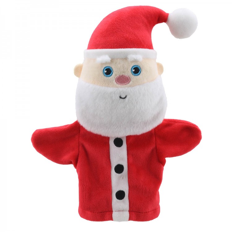 The Puppet Company Baby-Handpuppe Weihnachtsmann, rote Handpuppe mit weißem Bart und Zipfelmütze, Frontansicht