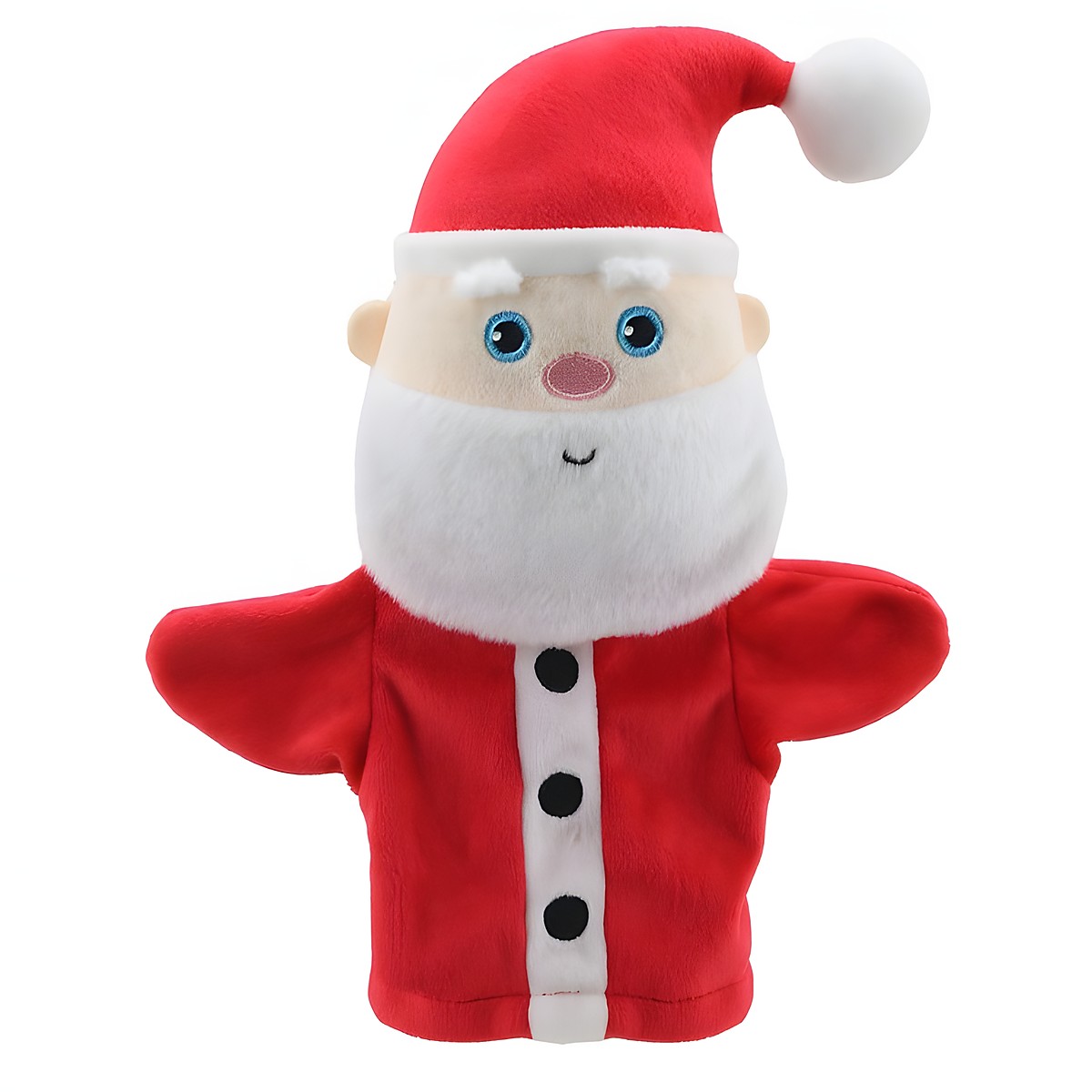 The Puppet Company Baby-Handpuppe Weihnachtsmann, rote Handpuppe mit weißem Bart und Zipfelmütze, Frontansicht