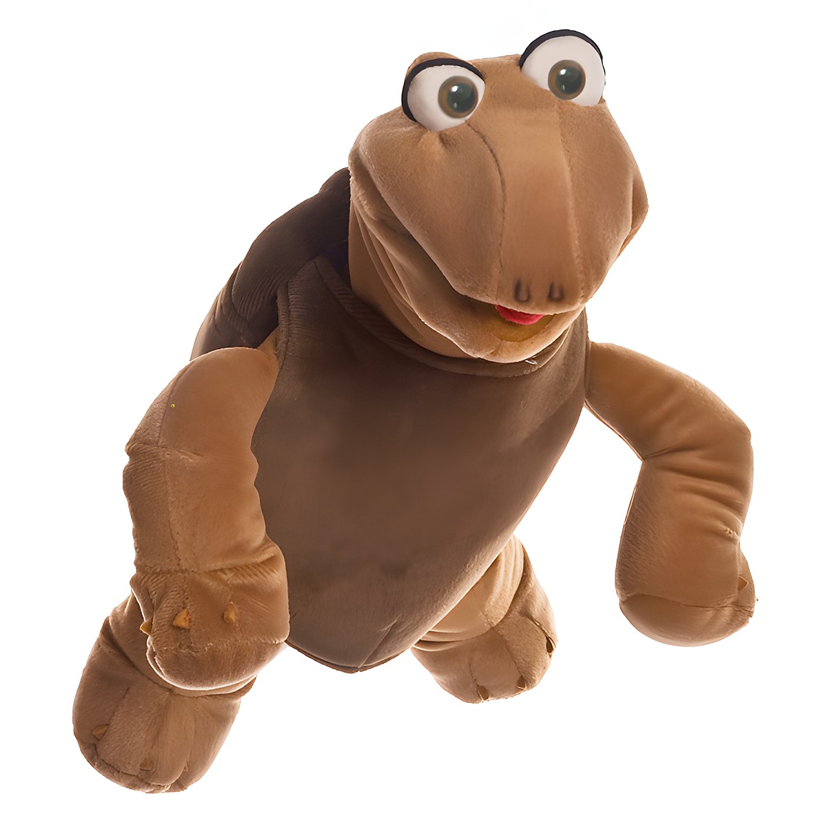 Living Puppets Handpuppe Kleiner Sammy die Schildkröte mit braunem Panzer, großen Augen und erhobenem Arm in Krabbelpose