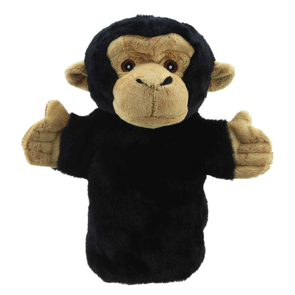 The Puppet Company Baby-Handpuppe Schimpanse, schwarzer Affe mit beigem Gesicht und beigen Handflächen