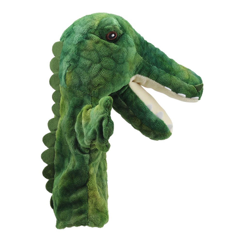 The Puppet Company Handpuppe Krokodil, grünes Krokodil mit Rückenzacken, Seitenansicht von rechts