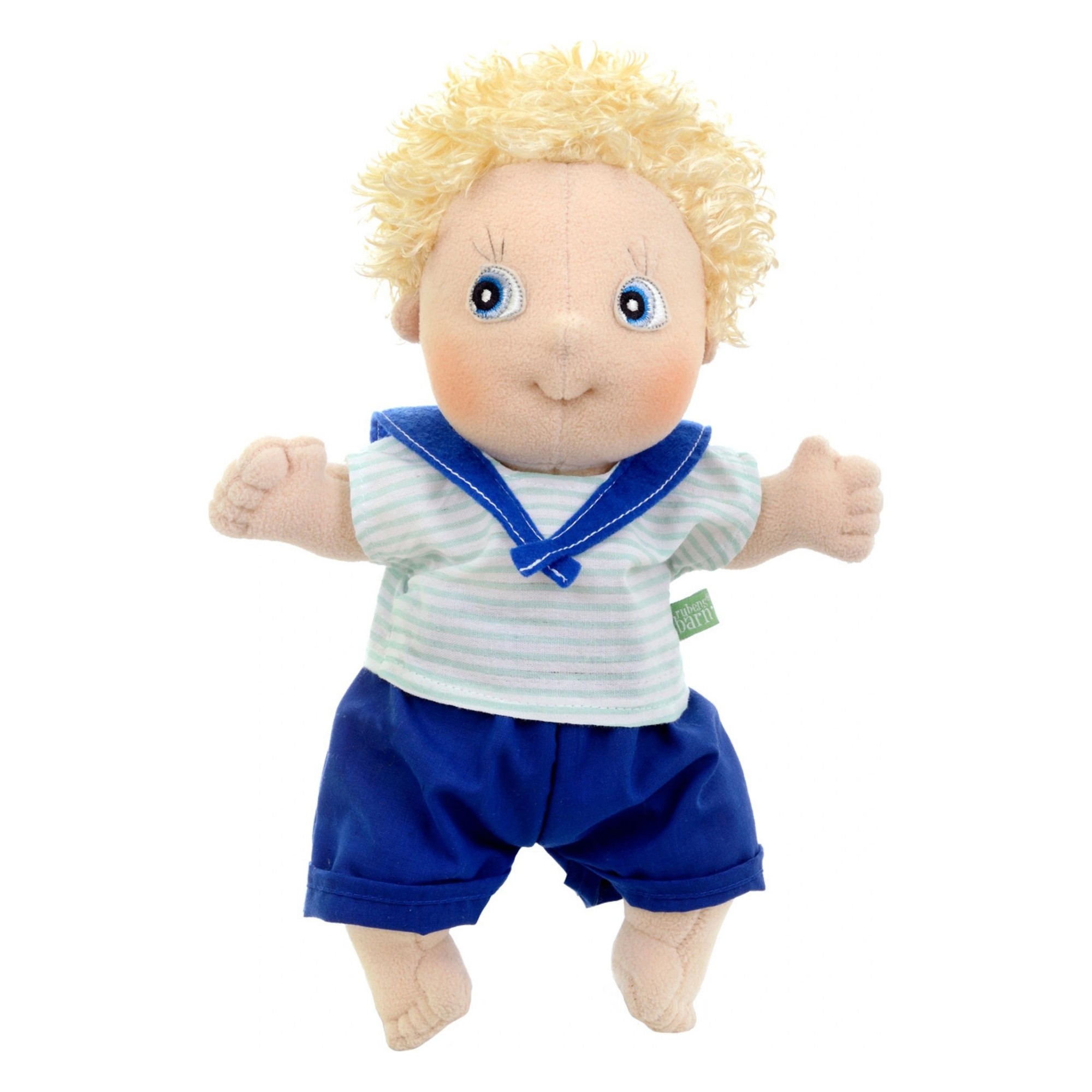 Rubens Cutie Puppe Adam mit blonden Locken, Matrosenkragen und blauer Hose