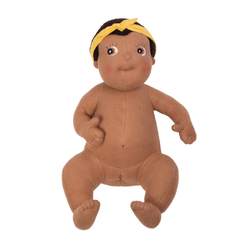 Rubens Barn Baby-Puppe Flo unbekleidet mit gelbem Haarband, sitzend