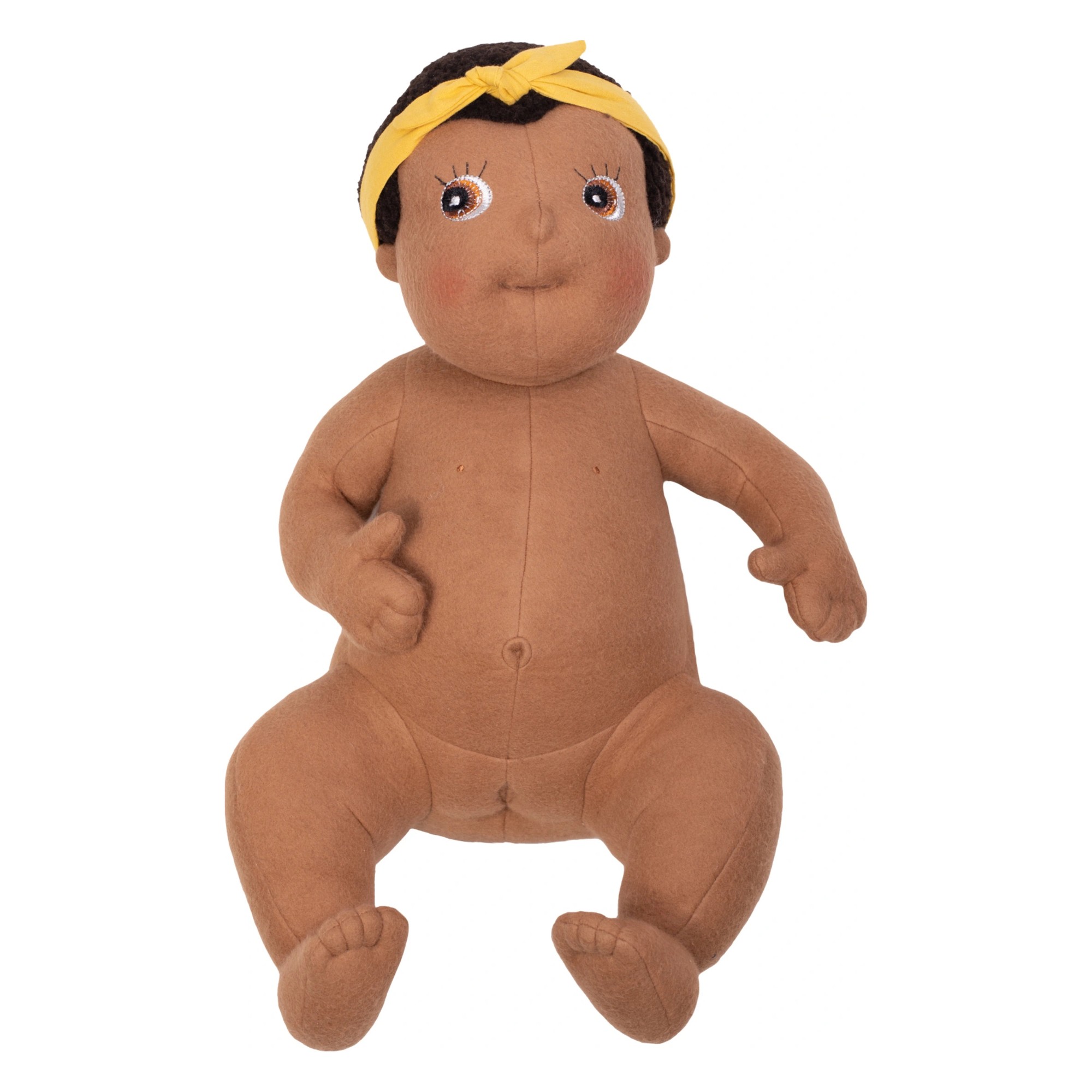 Rubens Barn Baby-Puppe Flo unbekleidet mit gelbem Haarband, sitzend