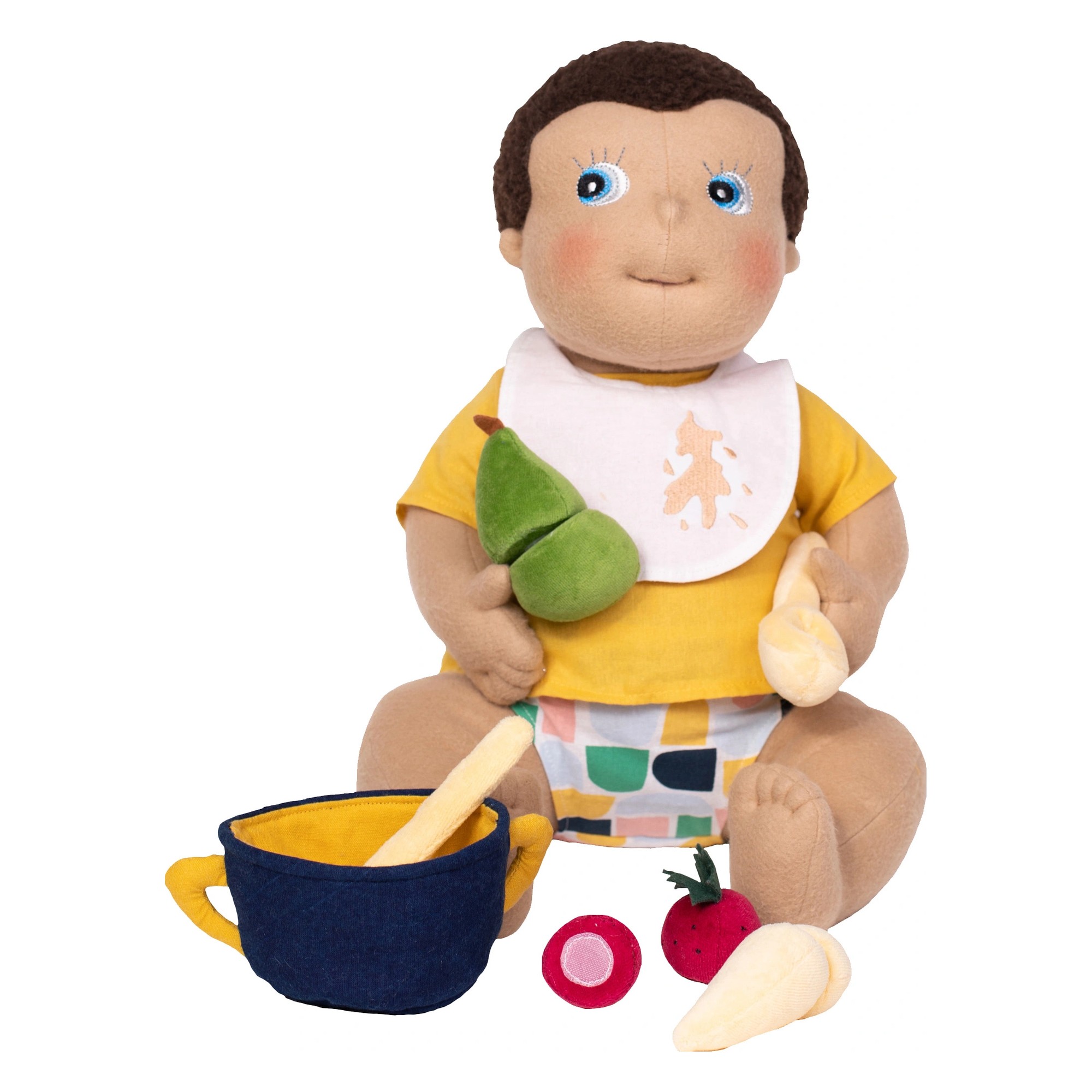 Rubens Barn Baby-Puppe mit dem kompletten Fütterungsset: Topf, Löffel und Plüsch-Obst
