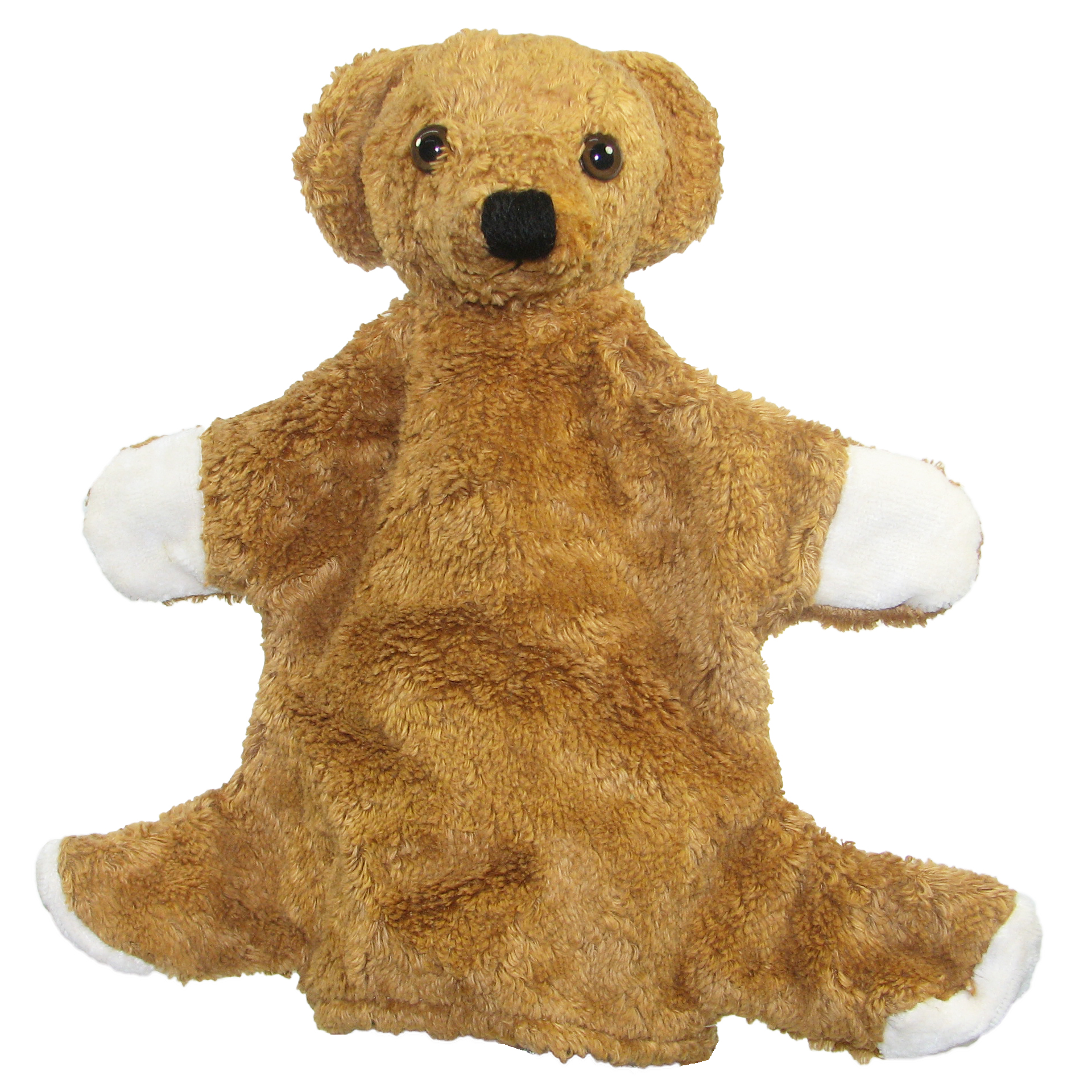 Kallisto Handpuppe Bär braun, Frontansicht mit weißen Pfoten und braunem Fell