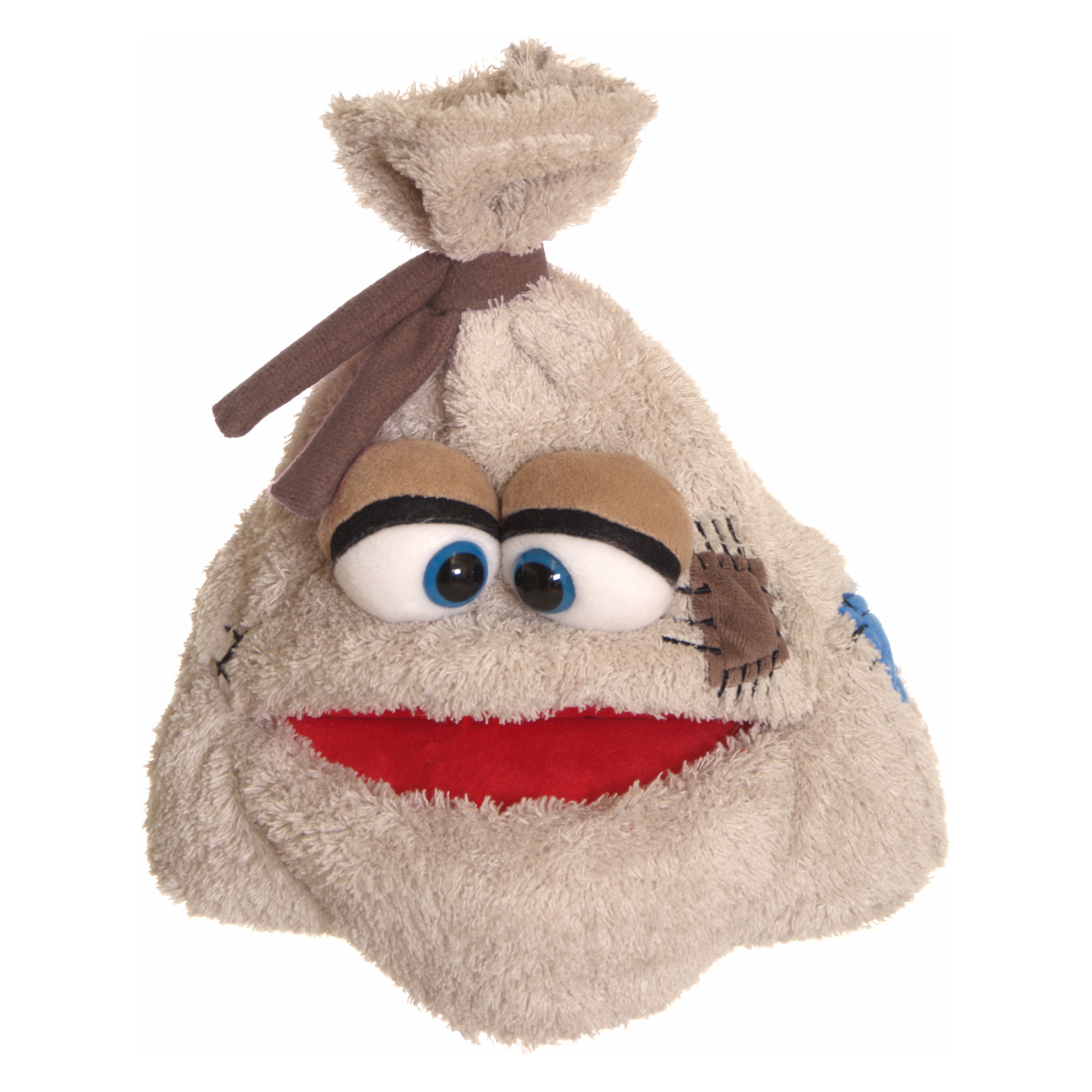 Living Puppets Handpuppe Alter Sack: beiger Stoffsack mit Kulleraugen, rotem Klappmaul und Flicken