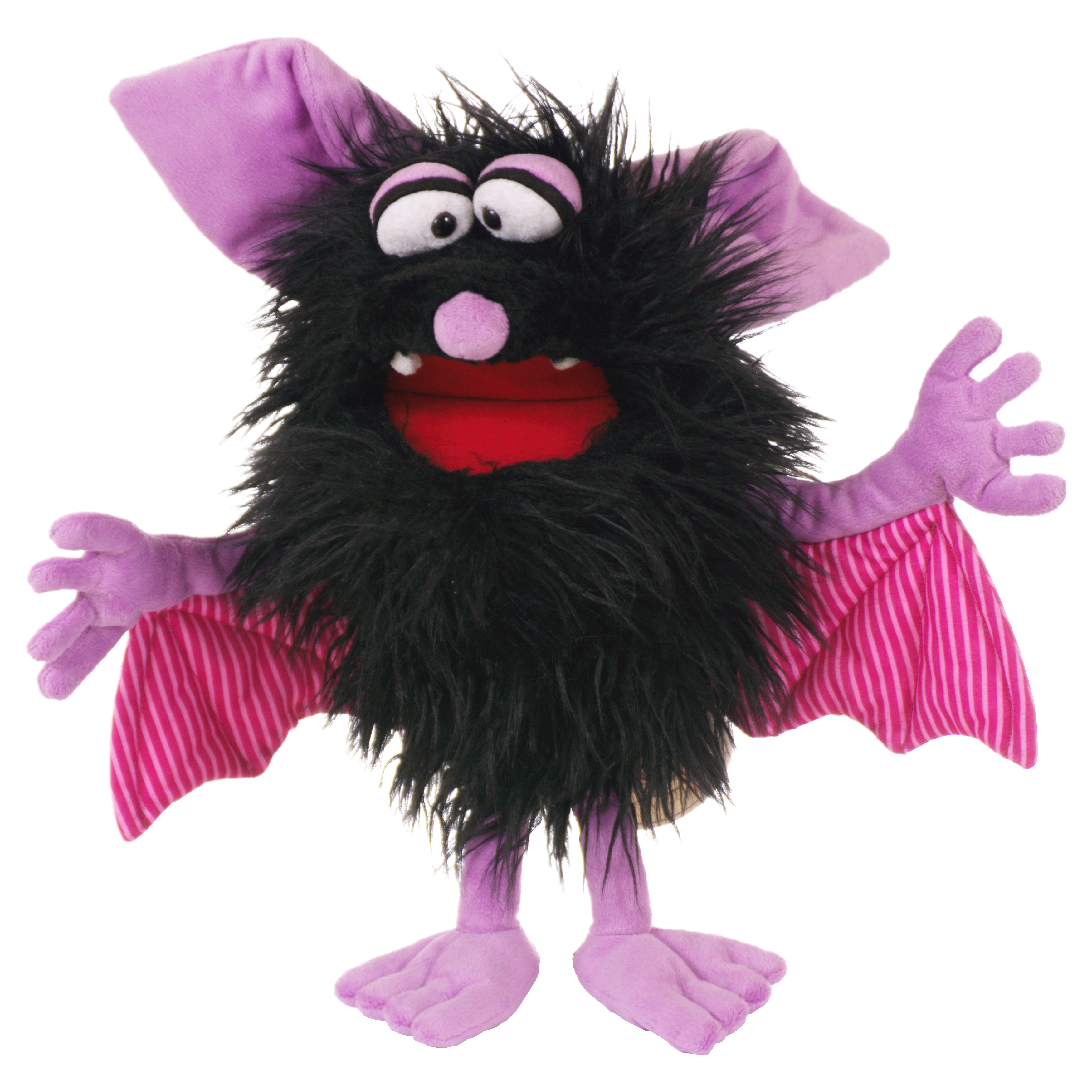 Living Puppets Handpuppe Bammel aus der Serie Monster to go: schwarzes Fleder-Monster mit lila Ohren und gestreiften Flügeln