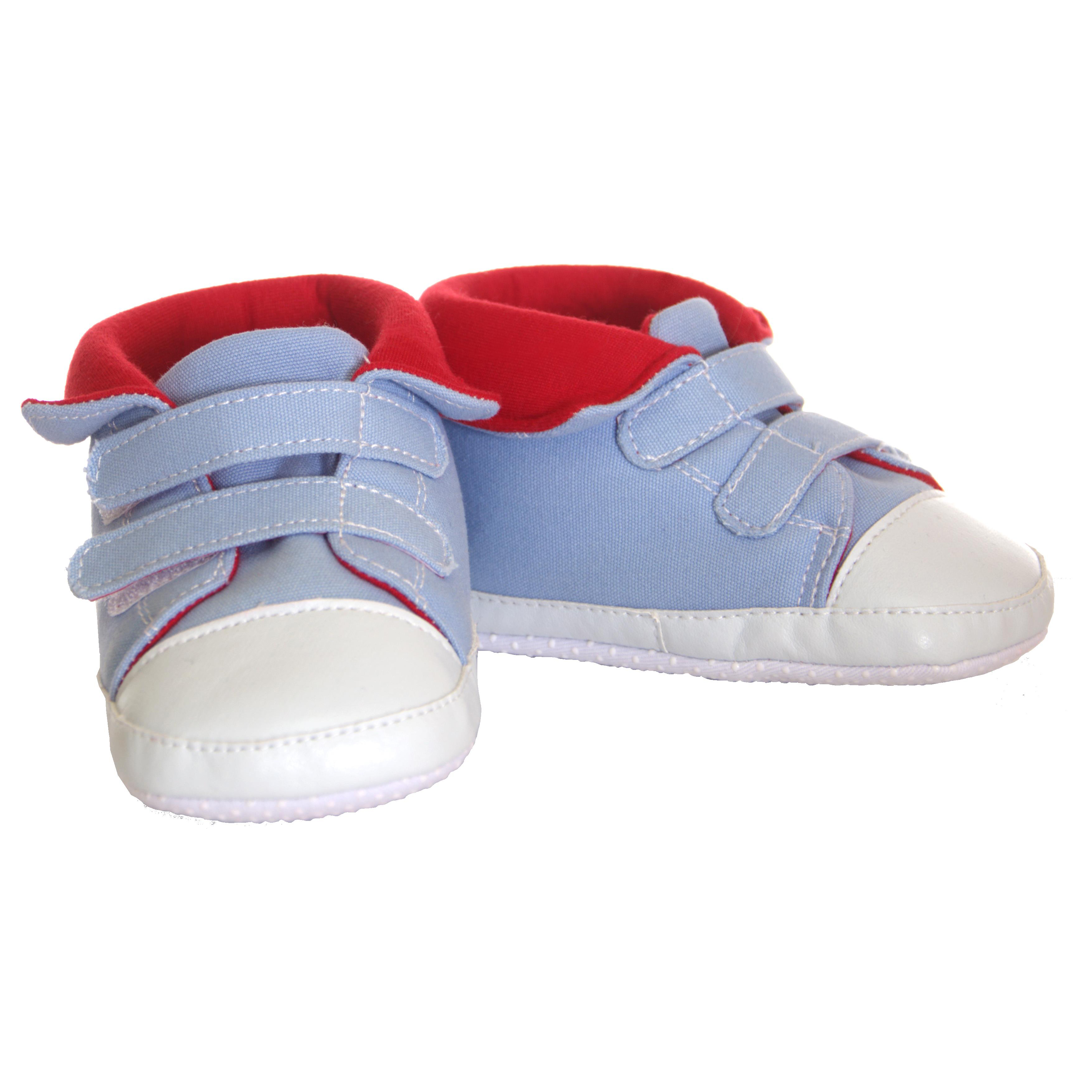 Living Puppets Schuhe für Handpuppen mit 65 cm, hellblaue Sneaker mit Klettverschlüssen, rotem Innenfutter und weißer Kappe