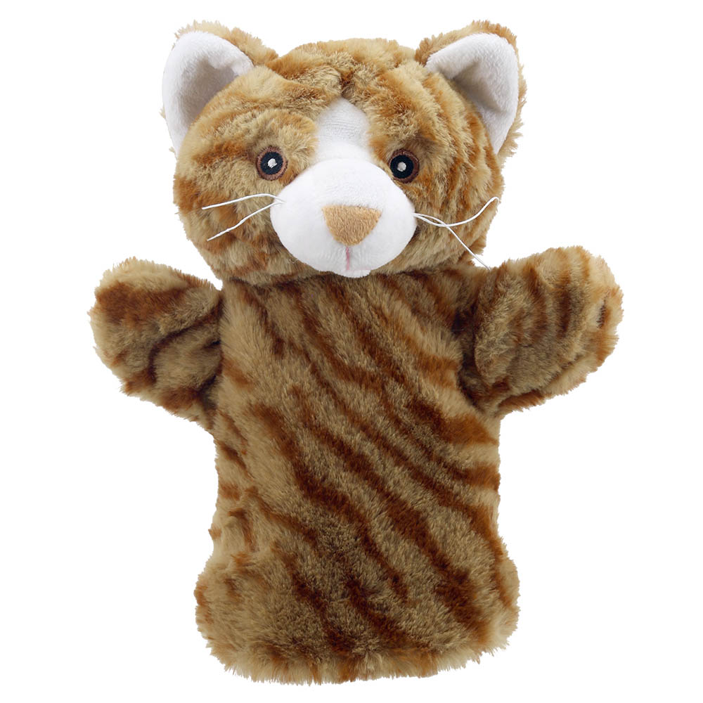 The Puppet Company Baby-Handpuppe Katze, rot-braun getigerte Handpuppe mit weißer Schnauze und Schnurrhaaren, Frontansicht