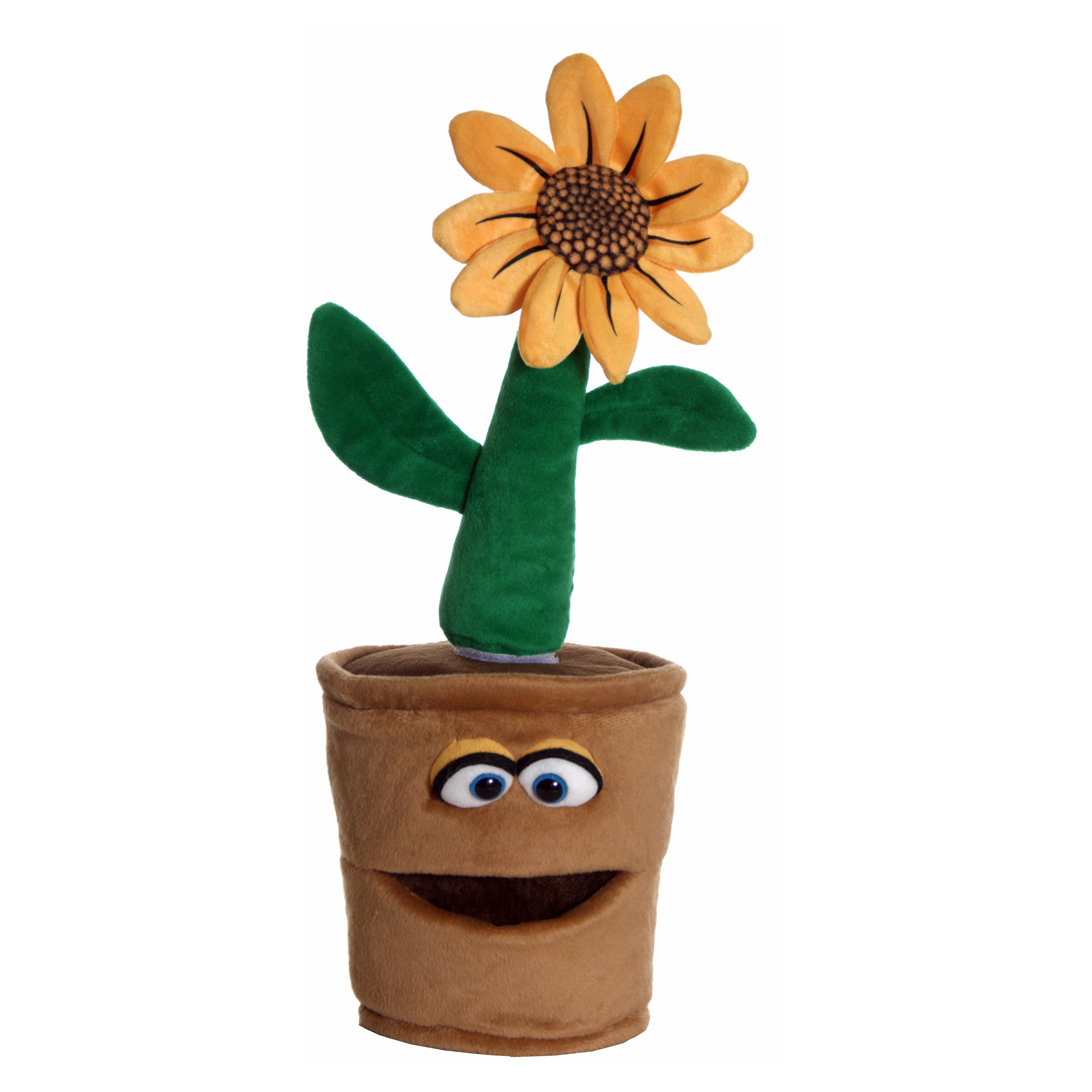 Living Puppets hand puppet flower pot Volker: brown pot with googly eyes and plush sunflower