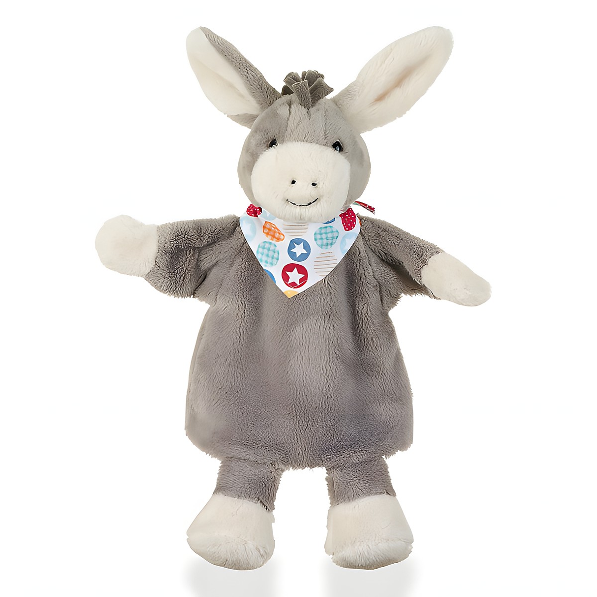Sterntaler Baby-Handpuppe Esel Emmi, graues Fell mit langen Schlappohren und buntem Halstuch