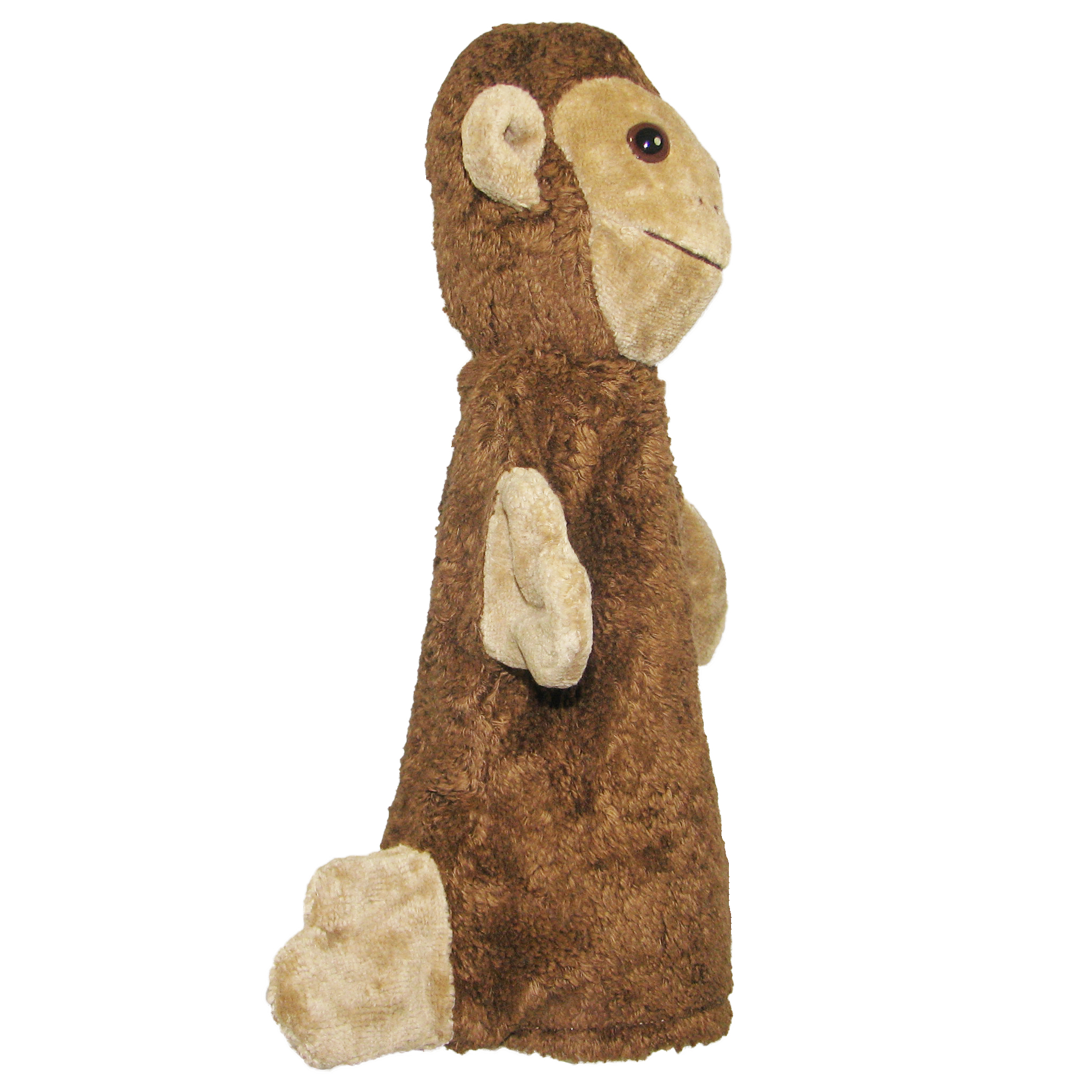 Kallisto hand puppet monkey brown, side view with a round head and beige ears