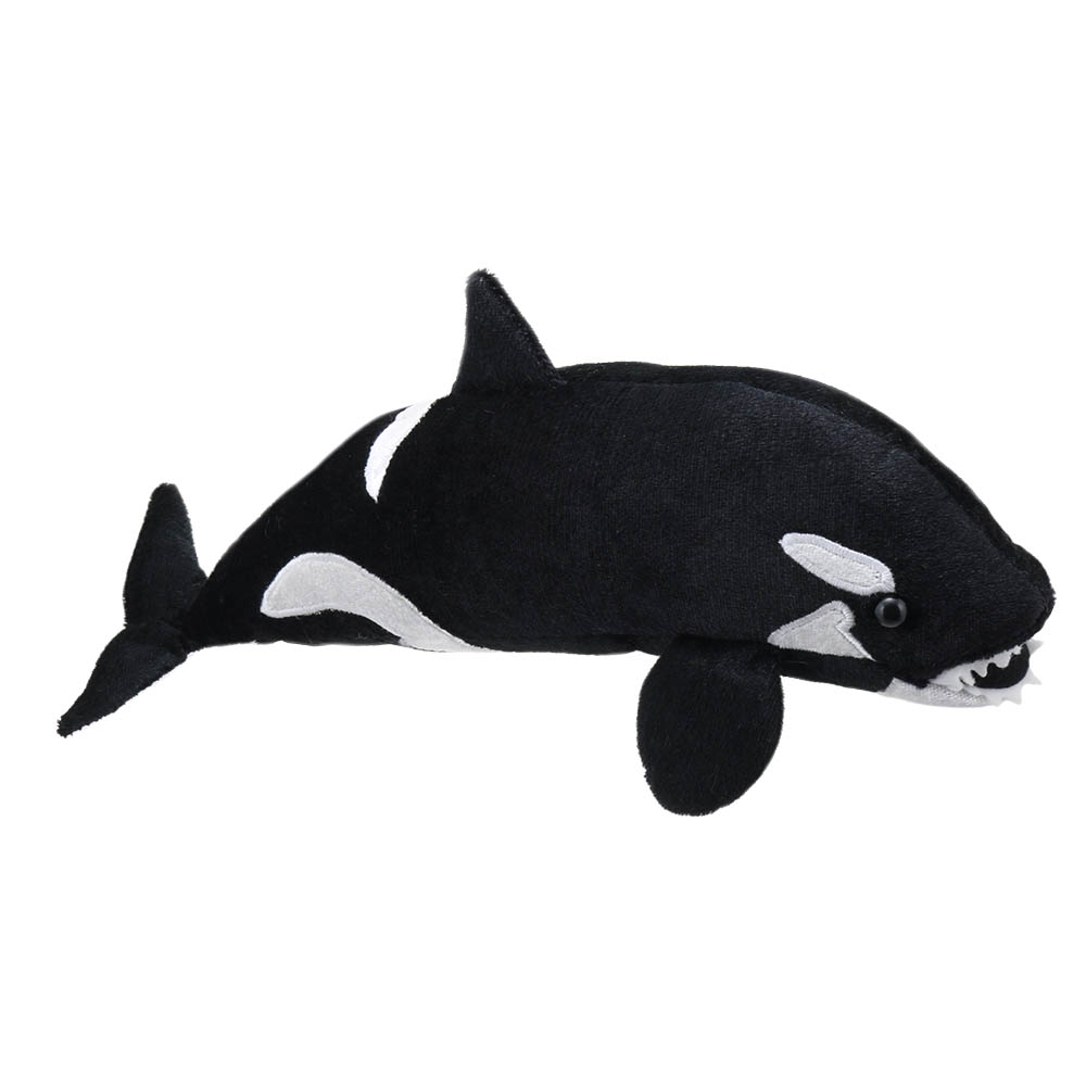 The Puppet Company riesige Fingerpuppe Schwertwal, schwarz-weißer Orca mit spitzen Zähnen, Seitenansicht