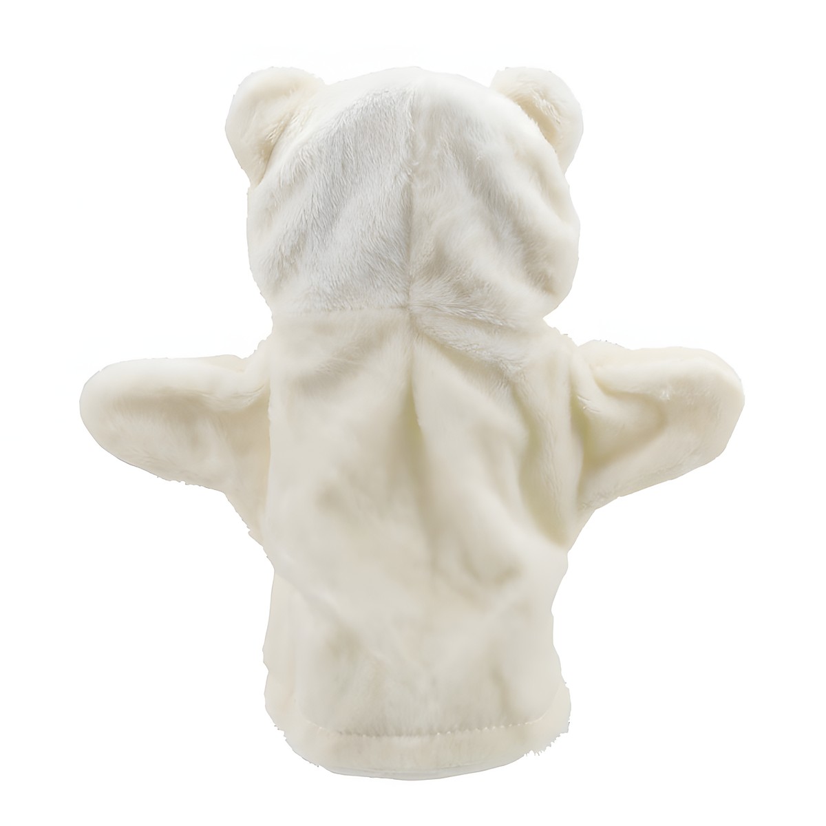 The Puppet Company baby hand puppet polar bear, back view with small round ears