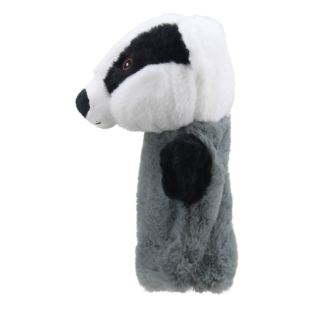 The Puppet Company Handpuppe Dachs, Seitenansicht mit gesenktem Kopf und schwarzem Augenfleck