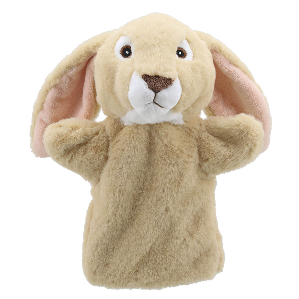 The Puppet Company Baby-Handpuppe Kaninchen Schlappohren, beiges Kaninchen mit rosa Schlappohren, Frontansicht