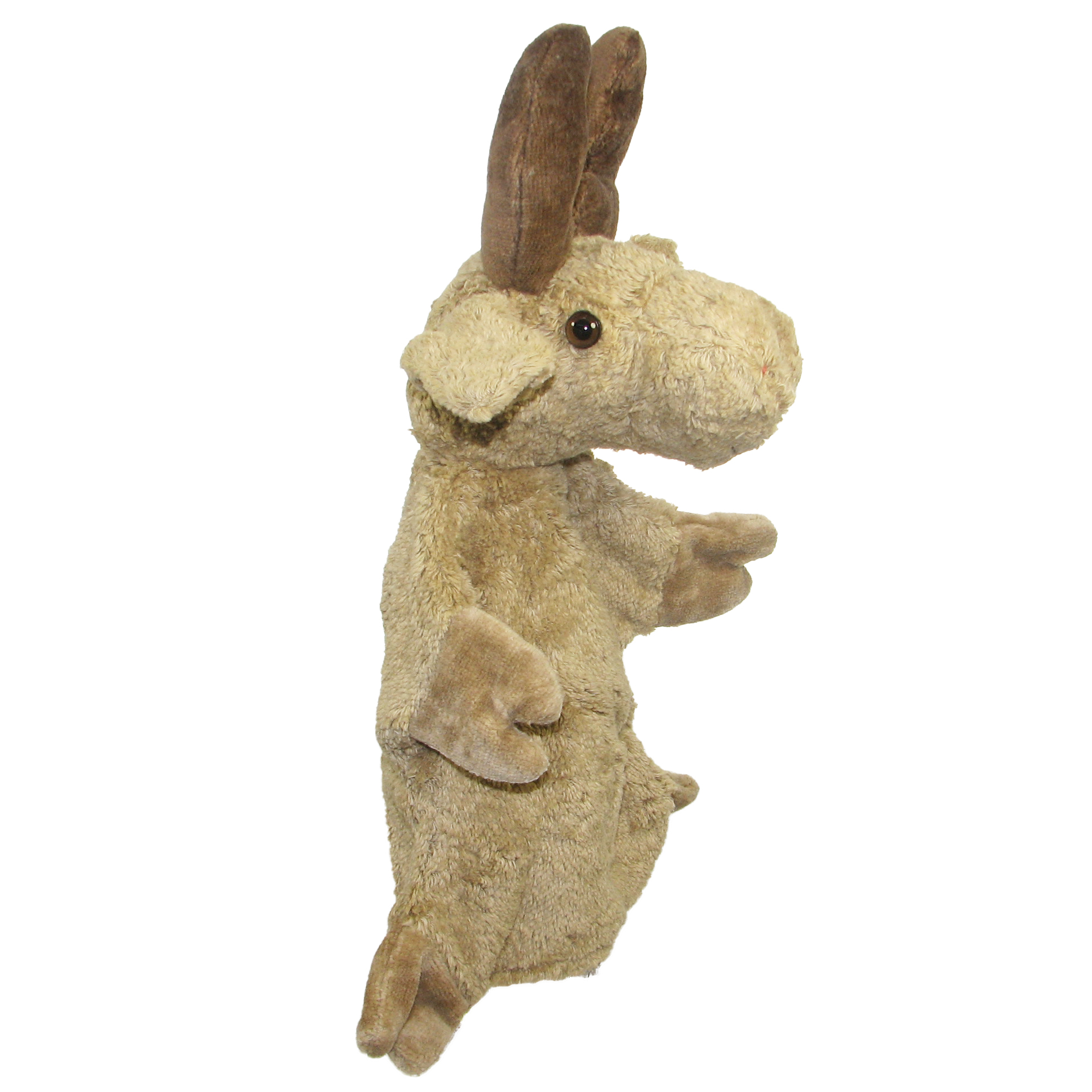 Kallisto Handpuppe Elch, Seitenansicht mit braunem Geweih und langen Ohren