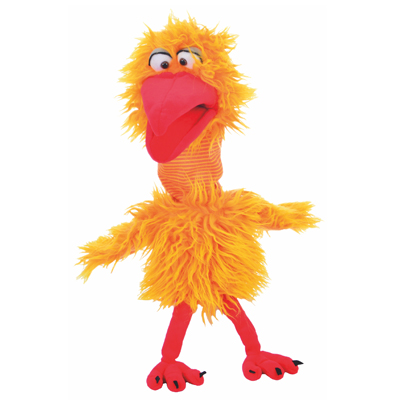 Living Puppets Handpuppe Karl H. Kauderwelsch, gelb-oranger Vogel mit großem rotem Schnabel, geringeltem Hals und roten Füßen