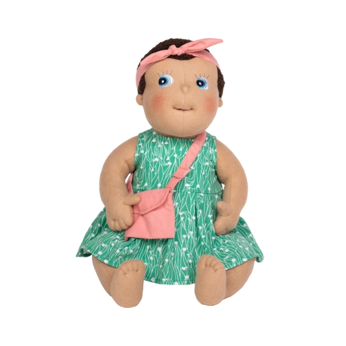 Rubens Barn Baby-Puppe im grünen Kleid mit rosa Haarband und Tasche aus dem Kleid-Set