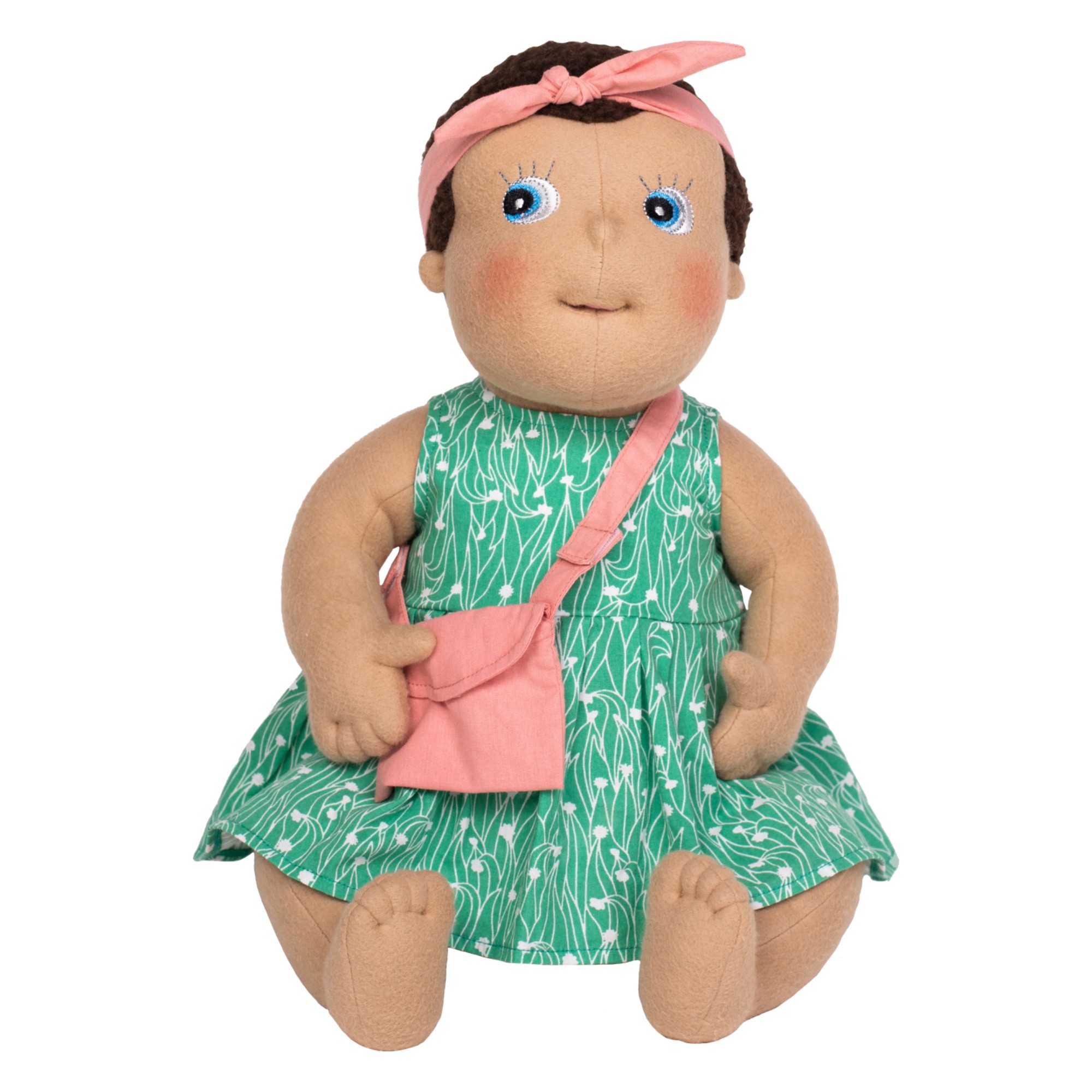 Rubens Barn Baby-Puppe im grünen Kleid mit rosa Haarband und Tasche aus dem Kleid-Set