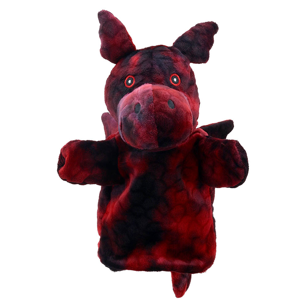 The Puppet Company Baby-Handpuppe Roter Drache, rot-schwarz melierter Drache mit spitzen Ohren und dunkler Schnauze