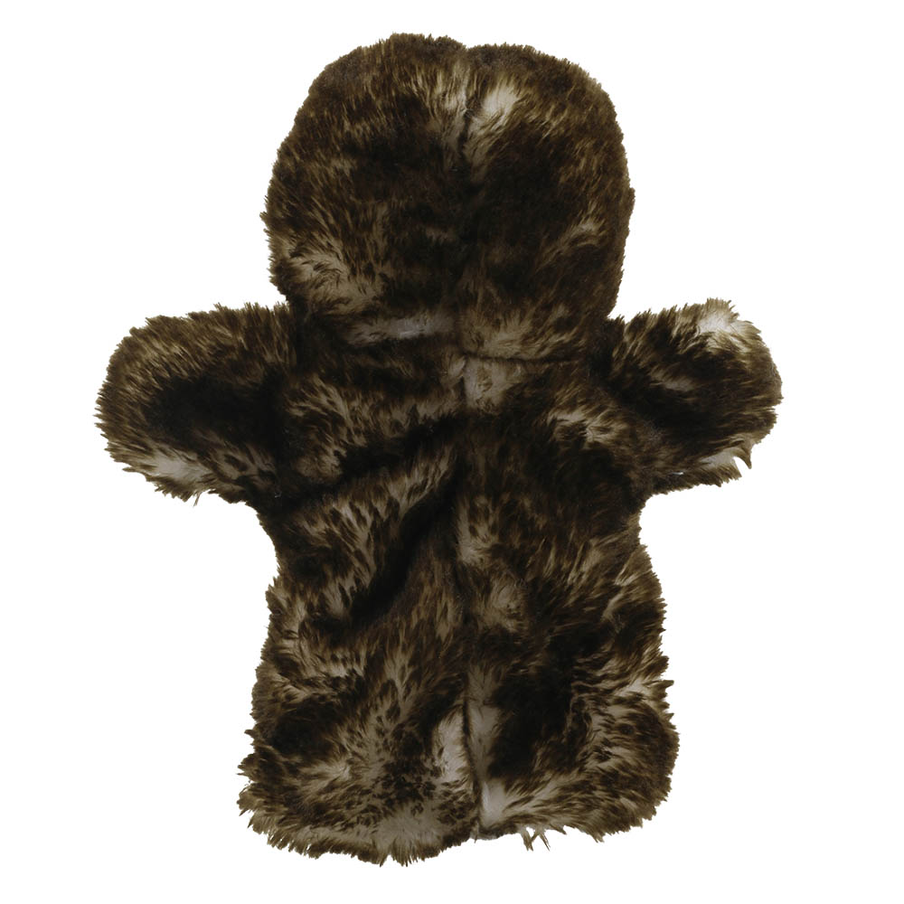 The Puppet Company Baby-Handpuppe Faultier, Rückansicht mit braun-beige meliertem Fell