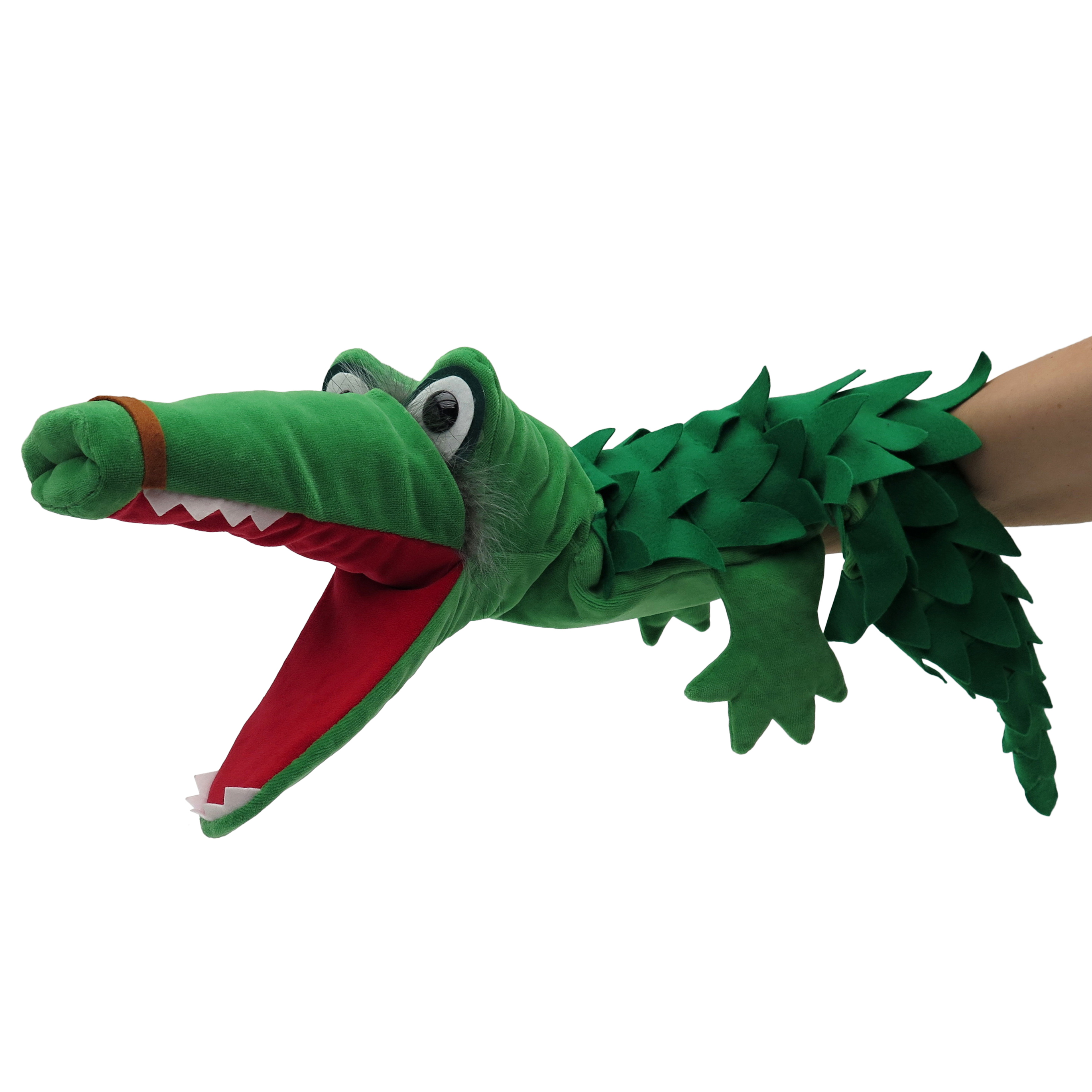 Punch and Judy puppet dragon Dagobert by munabo with a wide open red mouth and green spiked back