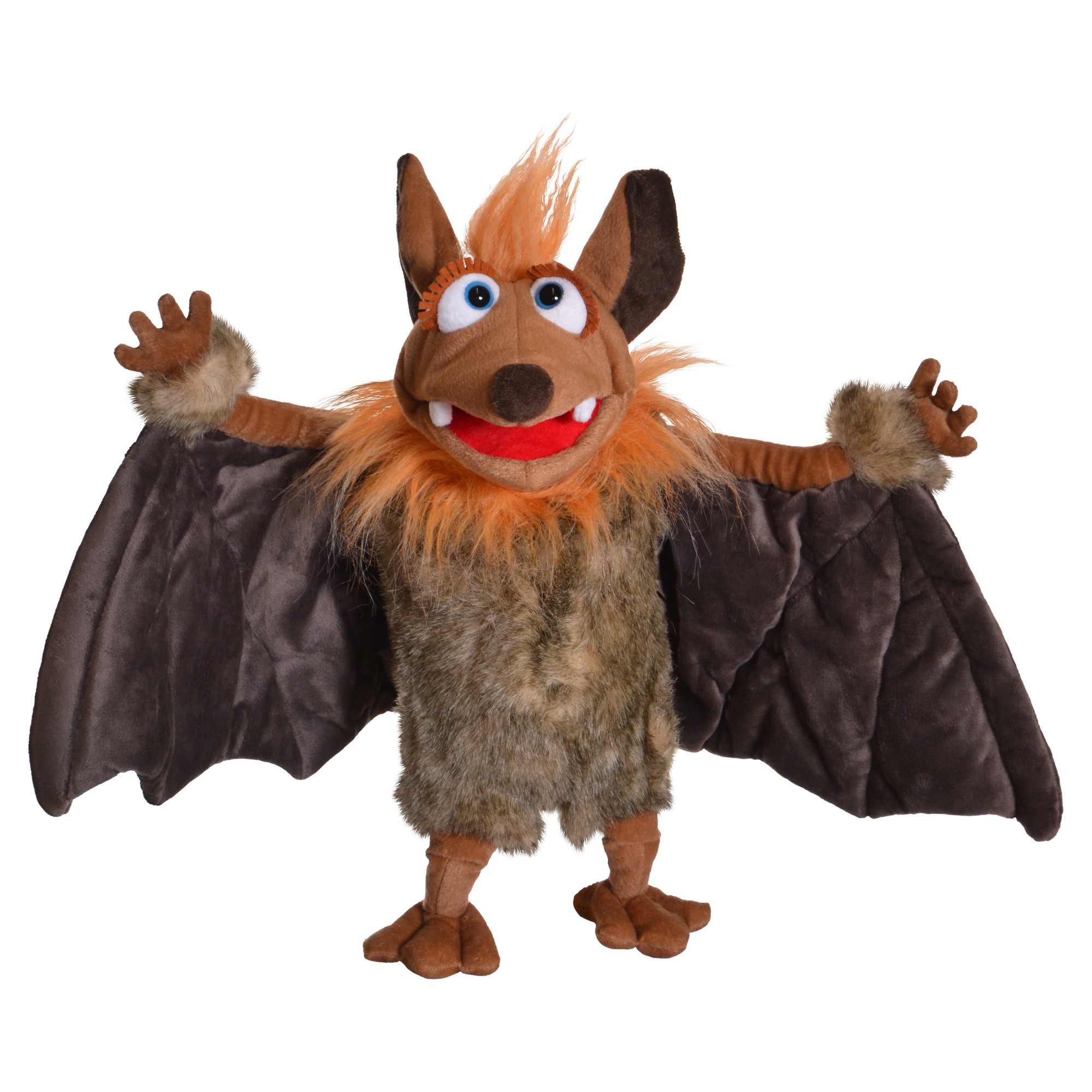 Living Puppets Handpuppe Fledermaus Tamika mit ausgebreiteten braunen Flügeln und blondem Schopf