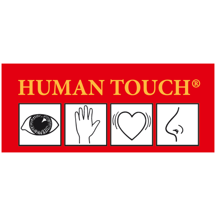 Human-Touch-Logo von Joyk: die vier Sinnes-Symbole der Empathiepuppe Simone