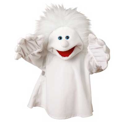Living Puppets Handpuppe Geist in Weiß mit Strubbelschopf und rotem Klappmaul