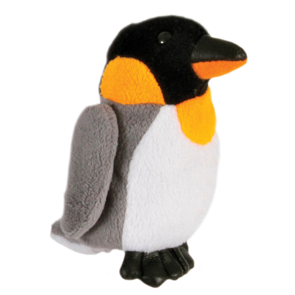 The Puppet Company Fingerpuppe Pinguin, grau-weiße Puppe mit orangefarbener Brust, Seitenansicht