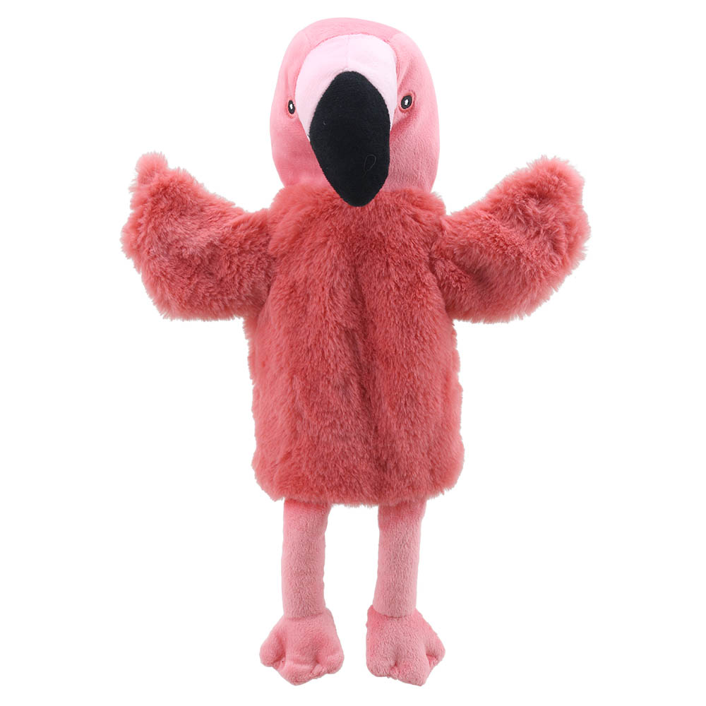 The Puppet Company Baby-Handpuppe Flamingo, pinkfarbener Flamingo mit schwarzem Schnabel und langen Beinen