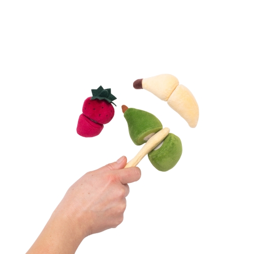 Plüsch-Obst des Rubens Barn Fütterungssets: Erdbeere, Birne und Banane am Stofflöffel