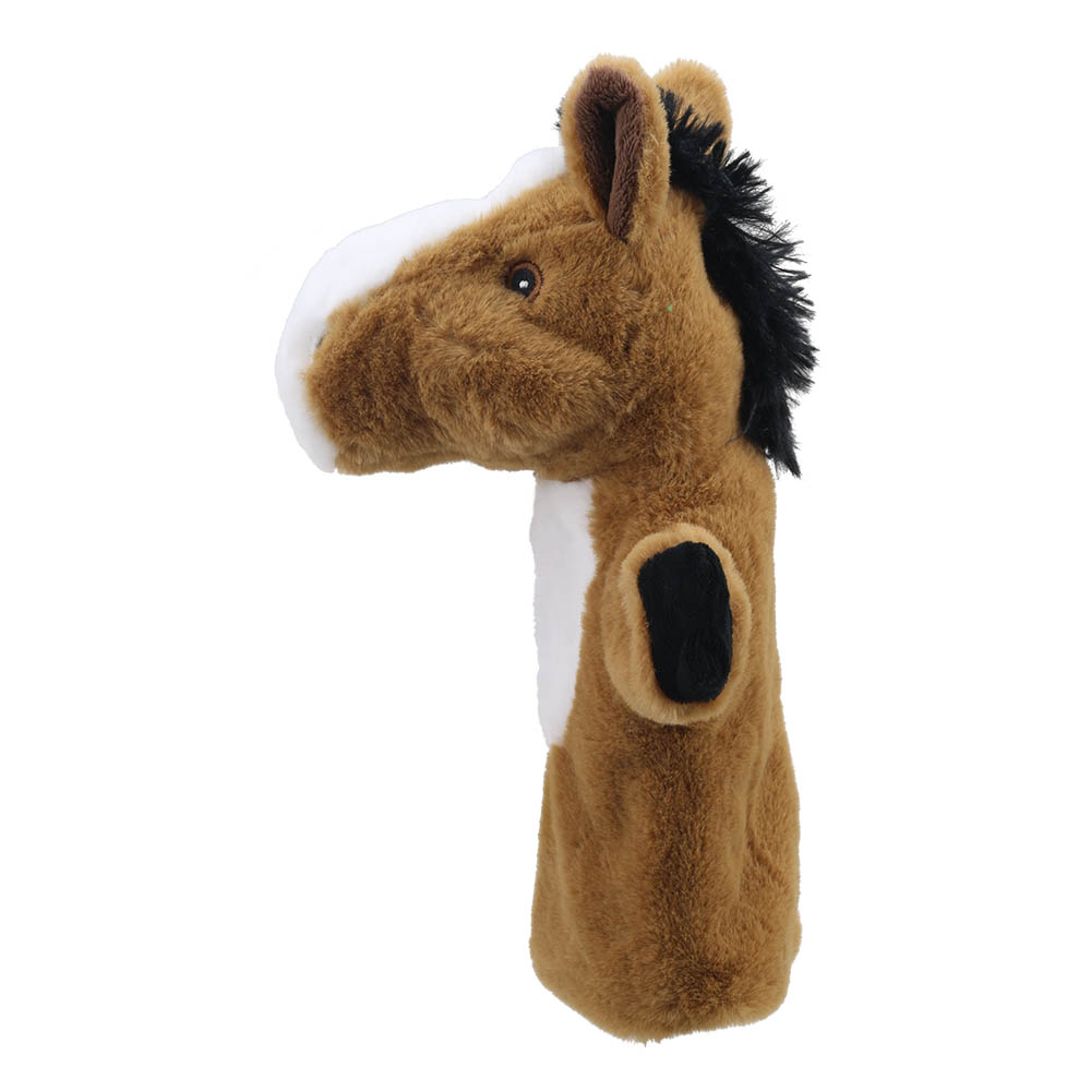 The Puppet Company Baby-Handpuppe Pferd, braunes Pferd mit weißer Blesse und schwarzer Mähne, Seitenansicht