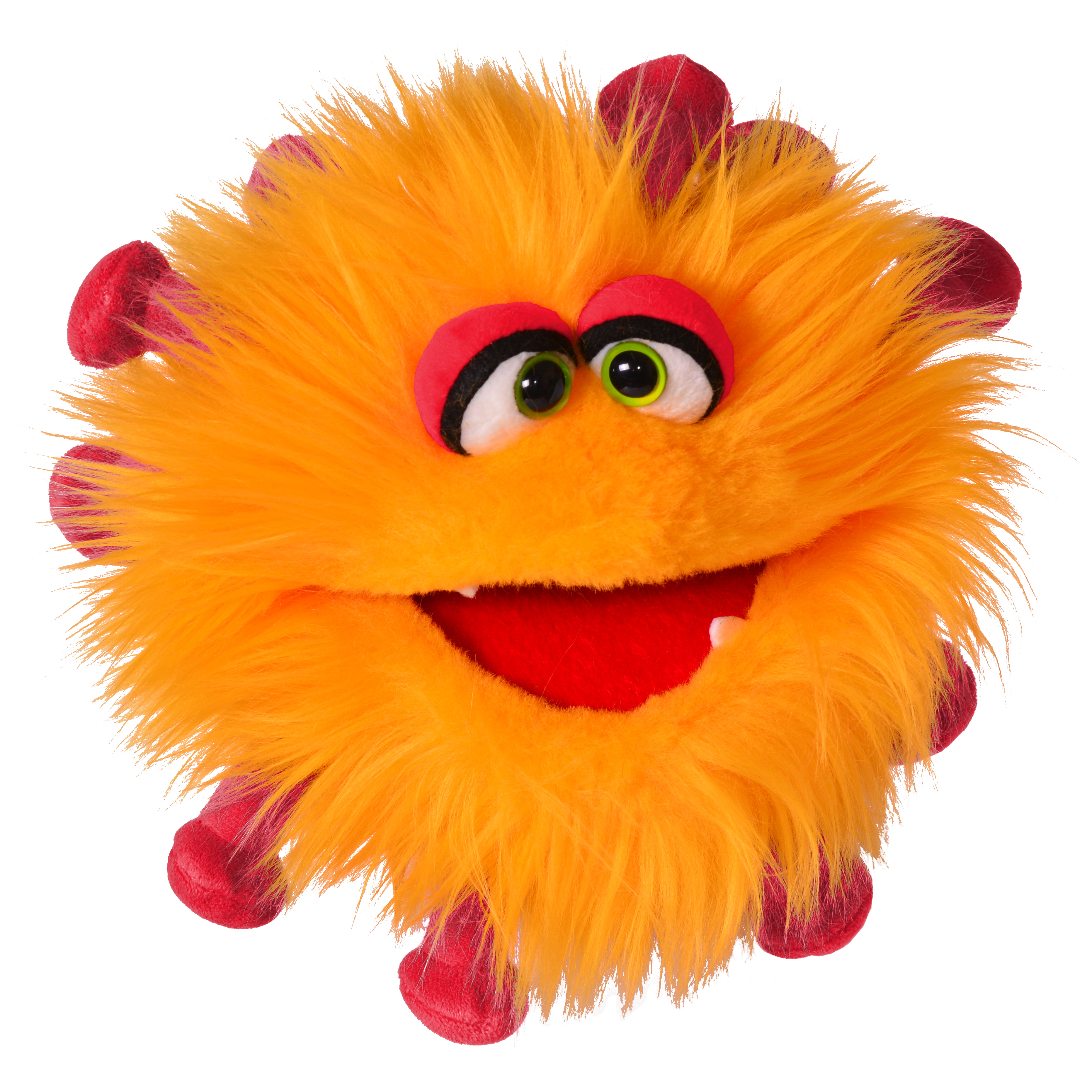 Living Puppets Handpuppe Gisa Grippchen in Orange: flauschige Virus-Kugel mit roten Noppen
