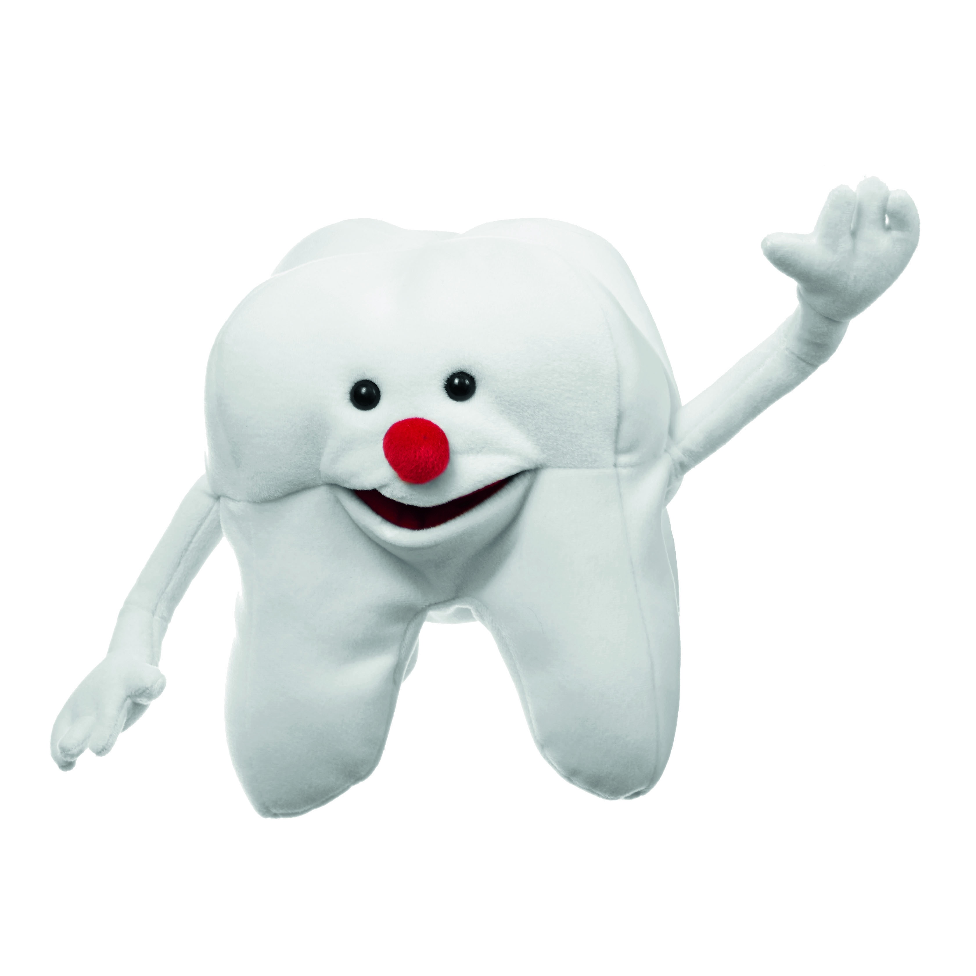 Living Puppets hand puppet molar: white tooth with red nose and moving mouth
