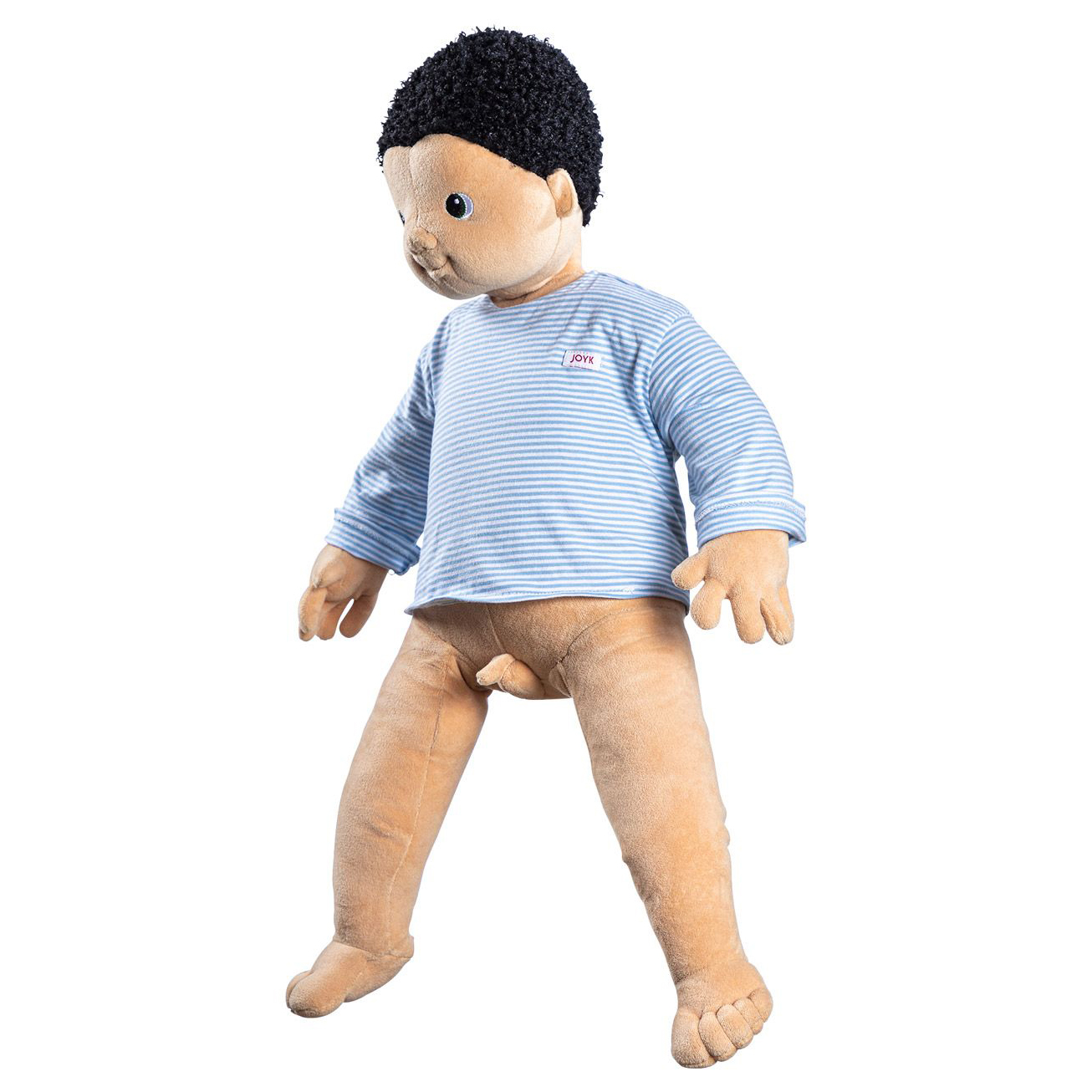 Joyk empathy doll Antonio in a striped shirt with a soft, poseable body