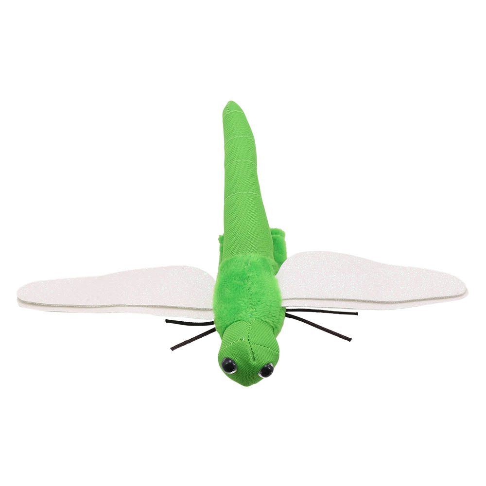 The Puppet Company Fingerpuppe Libelle Grün, grüne Fingerpuppe mit ausgebreiteten weißen Flügeln, Aufsicht
