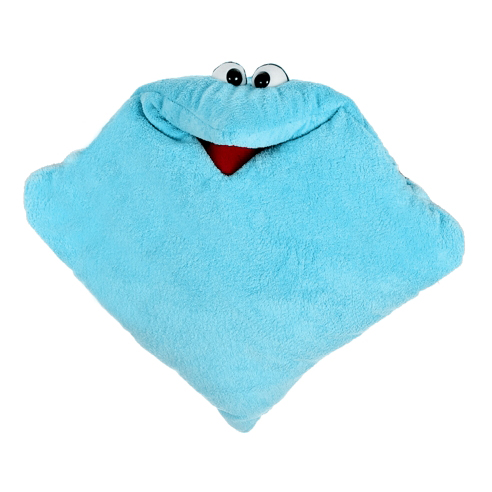 Living Puppets Wunschtraumkuschelmuschelkissen in Hellblau, Plüschkissen mit Gesicht und geöffnetem rotem Mund