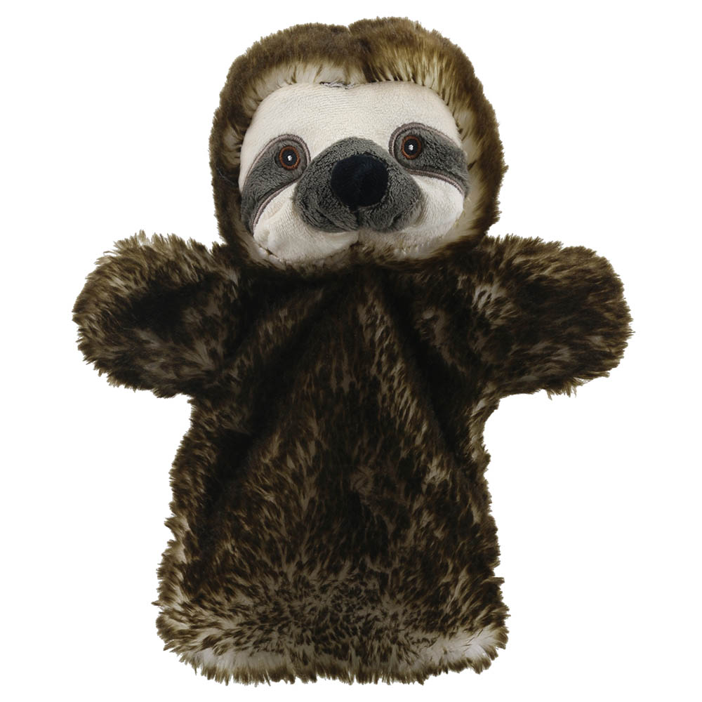 The Puppet Company Baby-Handpuppe Faultier, braunes Faultier mit heller Gesichtsmaske und schwarzer Schnauze