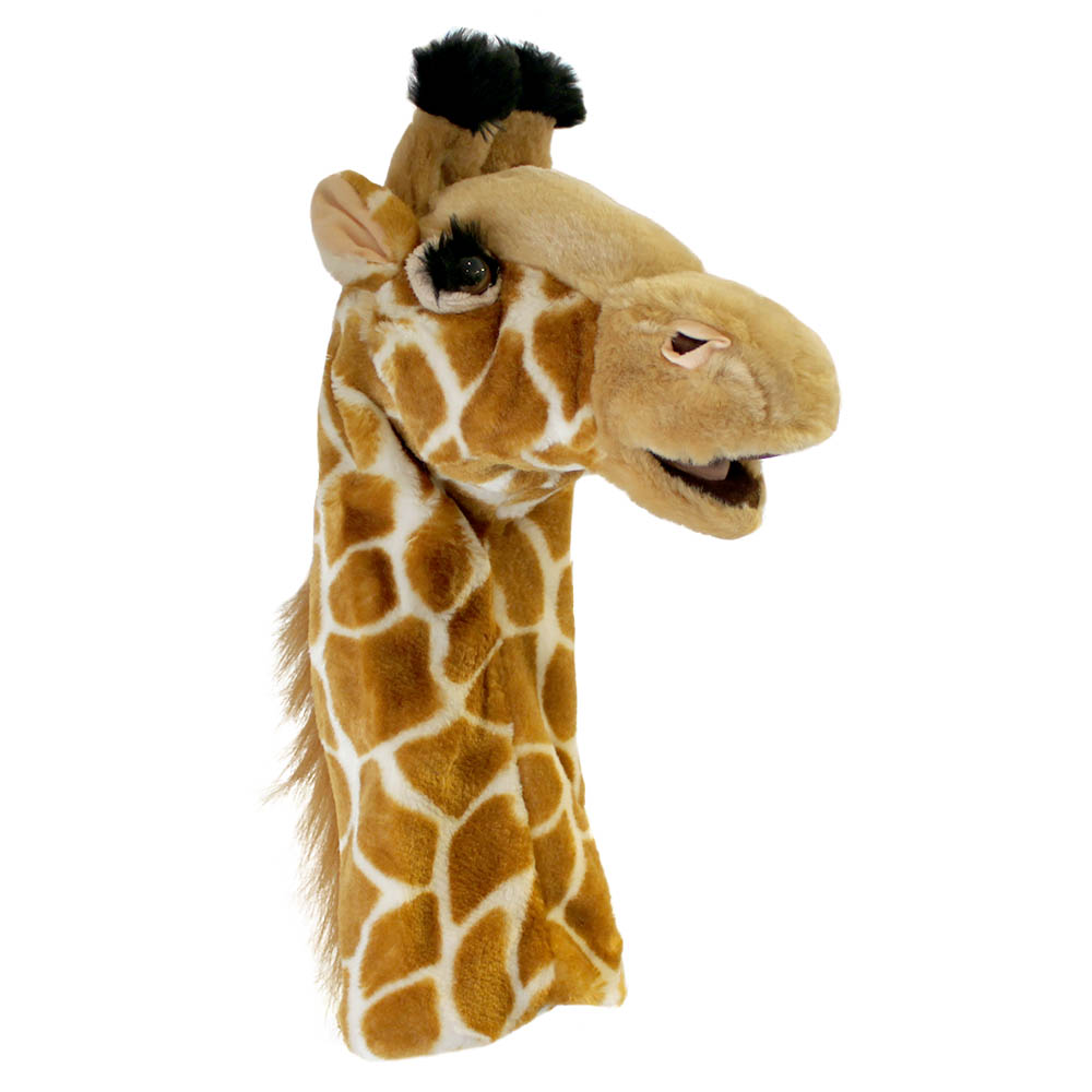 The Puppet Company Baby-Handpuppe Giraffe, gefleckte Giraffen-Handpuppe mit geöffnetem Maul, Dreiviertelansicht