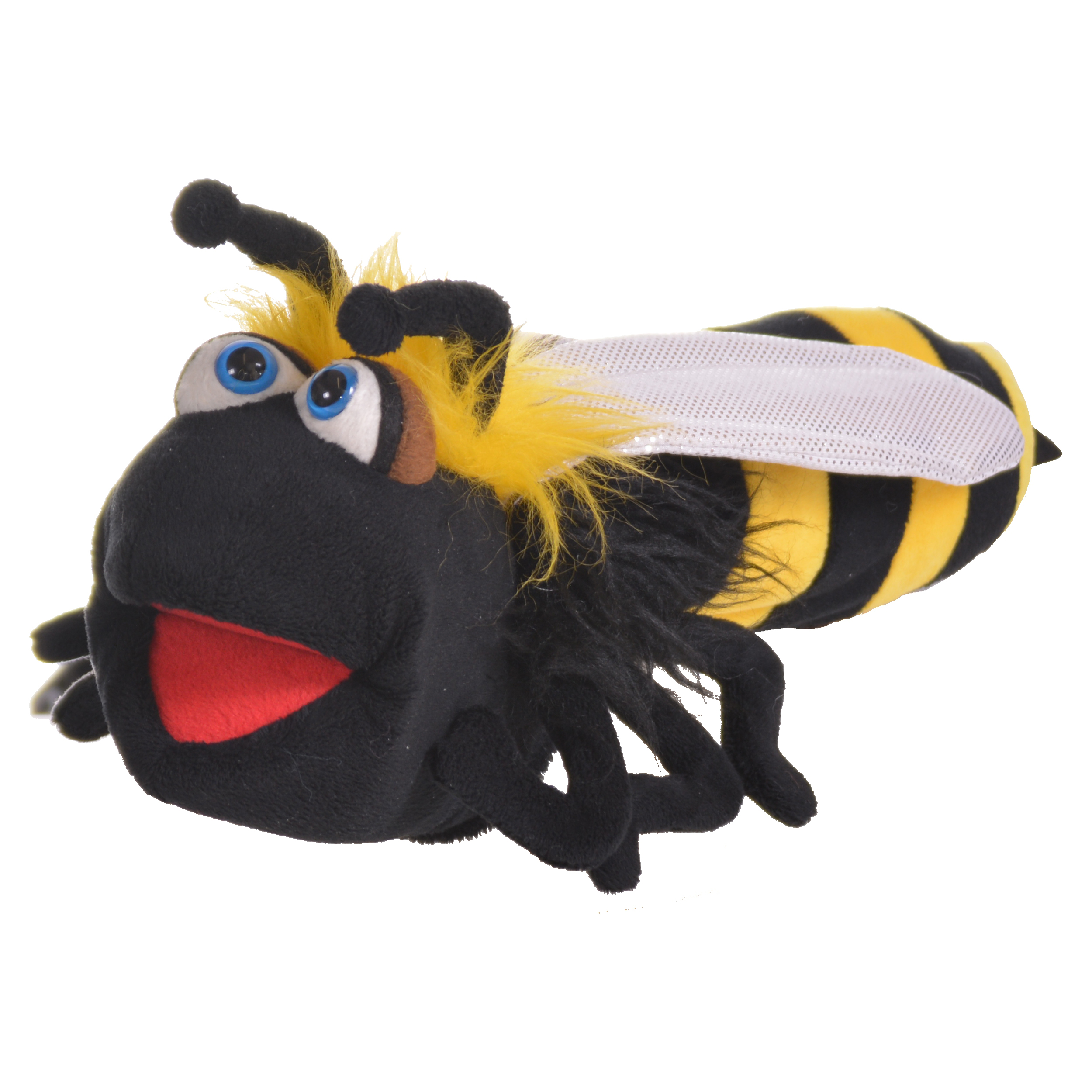 Living Puppets hand puppet Doris the little bee in black and yellow with wings and red moving mouth