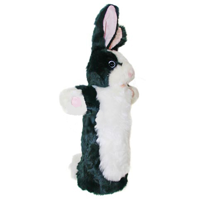 The Puppet Company Baby-Handpuppe Kaninchen, schwarz-weiße Kaninchen-Handpuppe mit langen Ohren, Seitenansicht