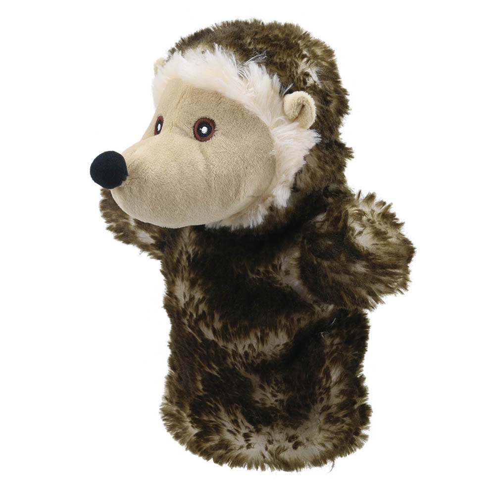 The Puppet Company Baby-Handpuppe Igel, Frontansicht mit heller Gesichtsmaske und schwarzer Nase