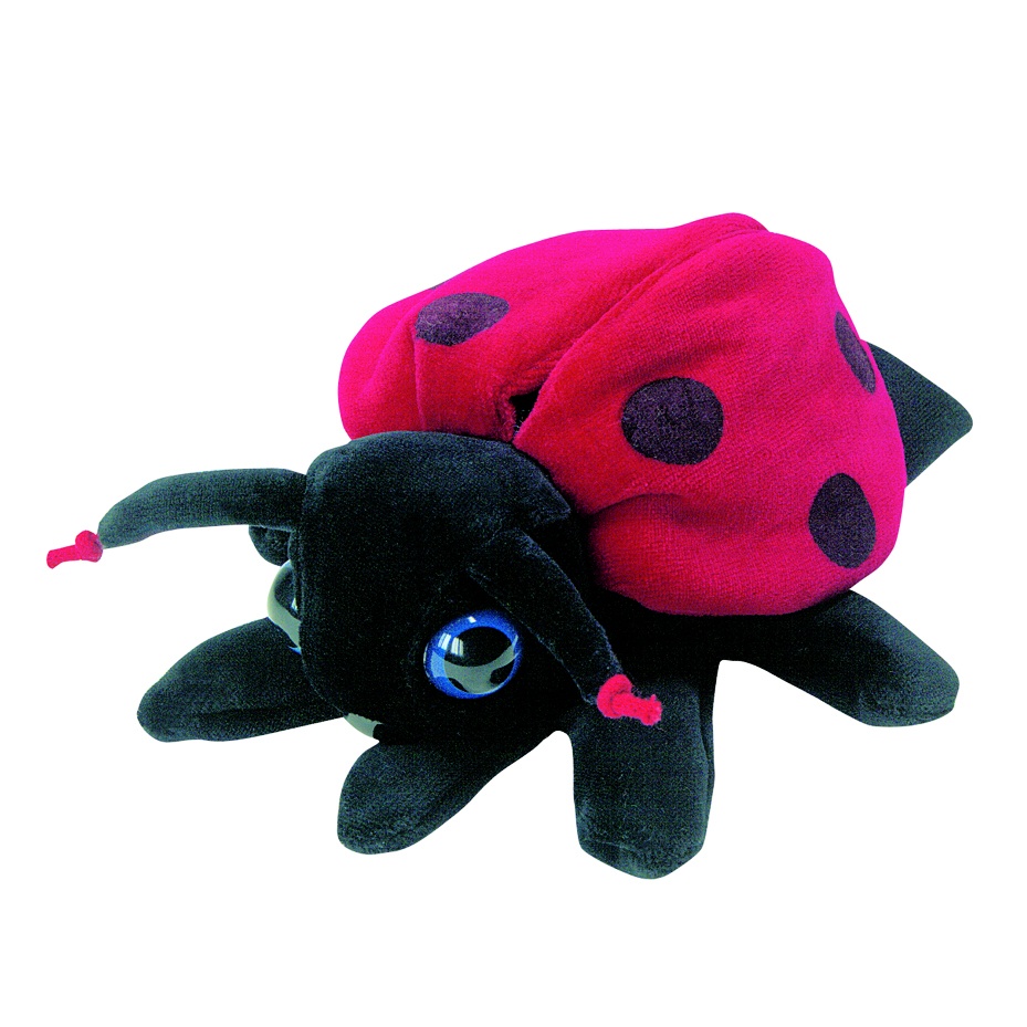 Beleduc hand puppet ladybird with a red shell, black spots and antennae
